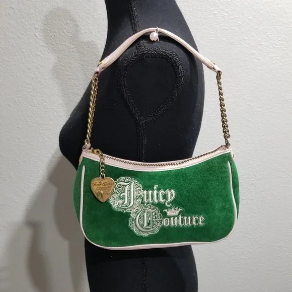 Rare vintage Juicy Couture Green Pink Shoulder Bag Baguette Purse